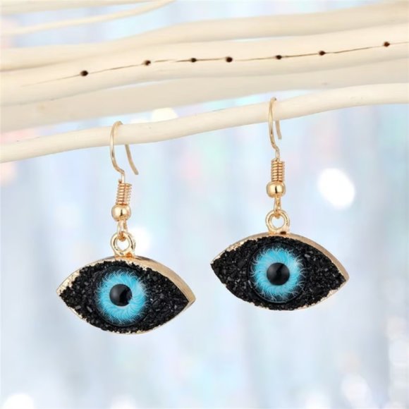 Evil Eye Protection Gold Stone Drop Earrings - Picture 2 of 3